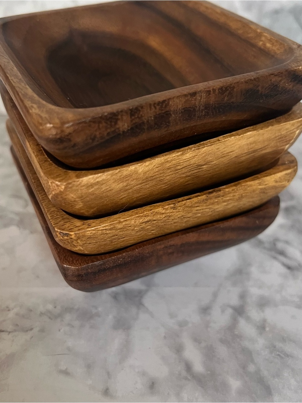 Handcrafted Wooden Square Nesting Bowls - Warm Brown Set